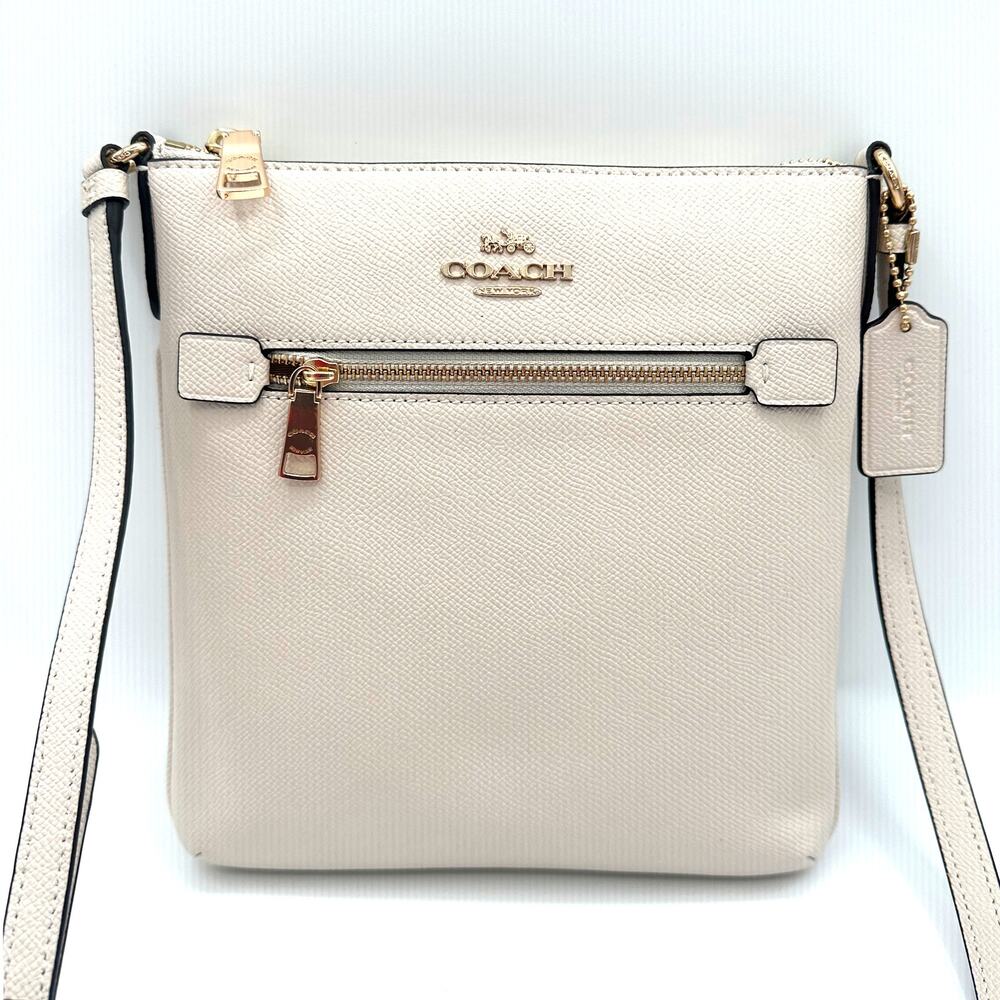 Coach Mini Rowan File Bag Crossbody Purse in Chalk White Leather CE871